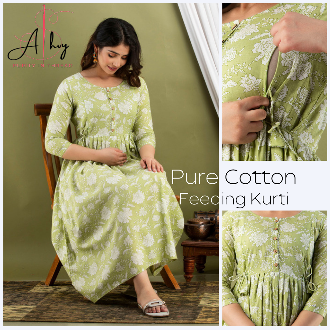 Women's Feeding Maternity Kurti's(Light Green)