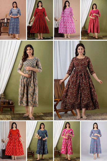 Pick Any 6 - Maternity Gown 1 | Pure Cotton Feeding Kurti With 2 Sided Zip