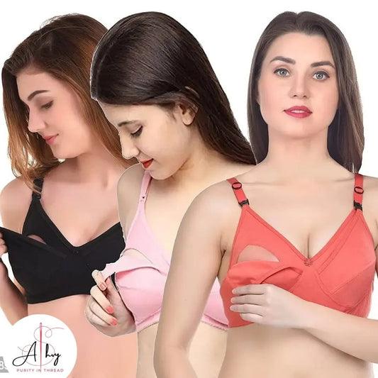 Maternity wearWoman's Cotton Mother Feeding Bra for Woman | Non Wired | Non Padded | Maternity Nursing Bra Combo Pack of 3