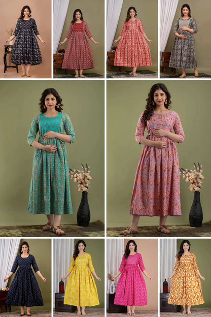 Pick Any 3 - Maternity Gown 5 | Pure Cotton Feeding Kurti With 2 Sided Zip