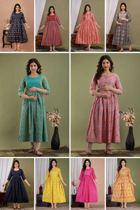 Pick Any 3 - Maternity Gown 5 | Pure Cotton Feeding Kurti With 2 Sided Zip