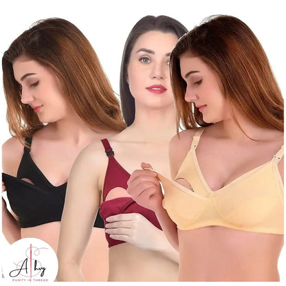 Maternity wearWoman's Cotton Mother Feeding Bra for Woman | Non Wired | Non Padded | Maternity Nursing Bra Combo Pack of 3