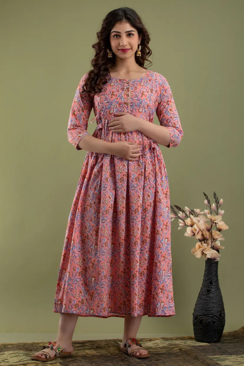 Women’s Feeding Rayon Gown Maternity Kurti’s (Peach)