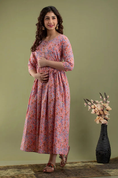 Women’s Feeding Rayon Gown Maternity Kurti’s (Peach)