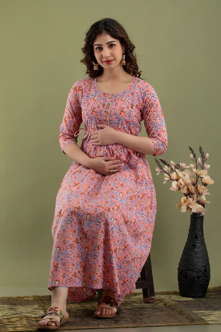 Women’s Feeding Rayon Gown Maternity Kurti’s (Peach)