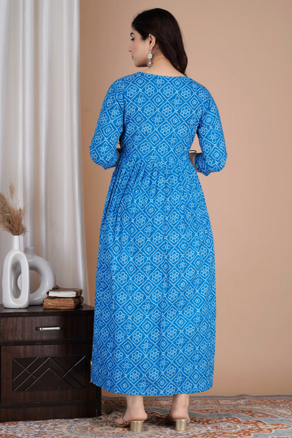 Women’s Feeding Maternity Kurti’s (Blue Lehariya Bhandej)