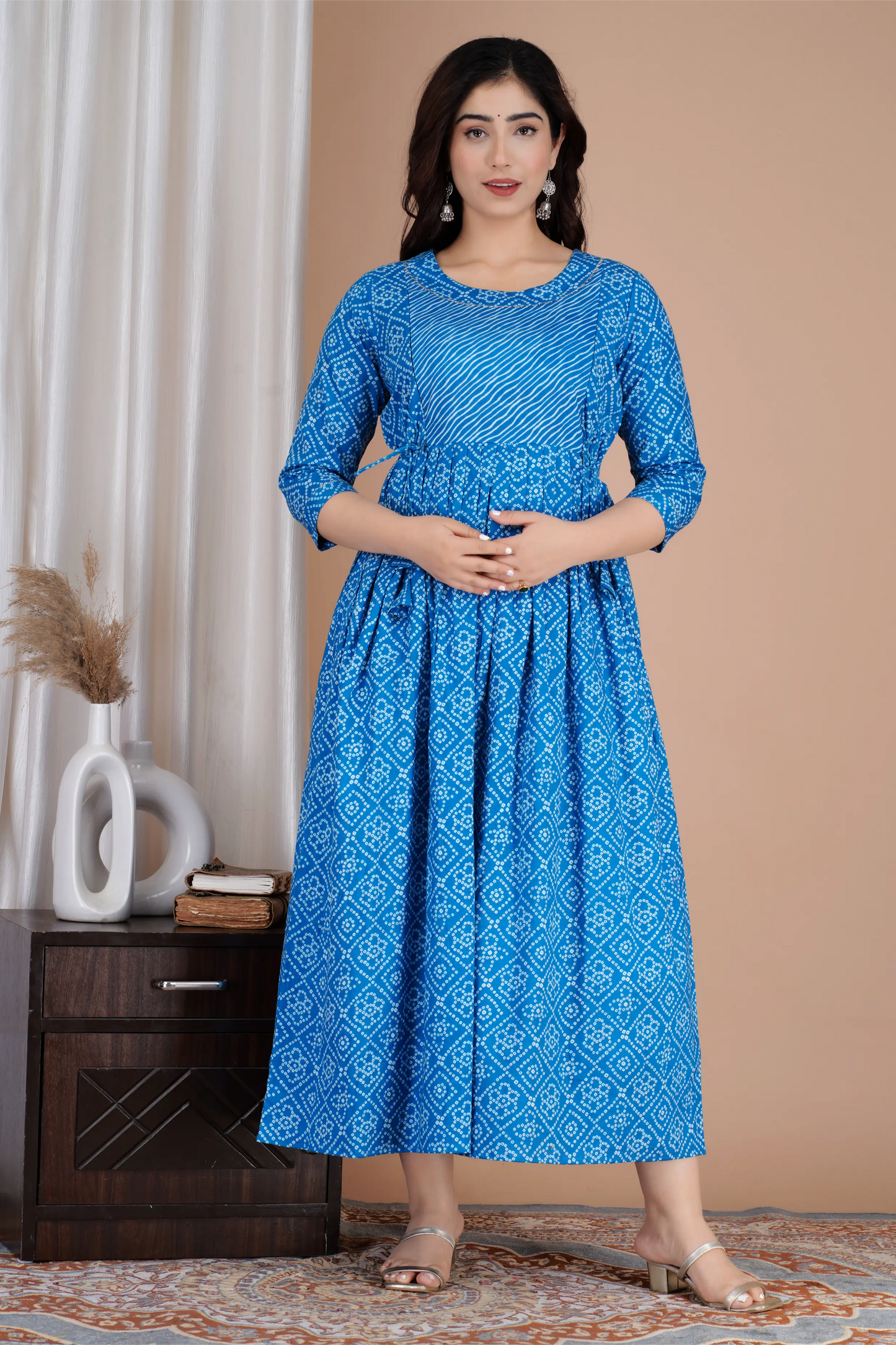 Women’s Feeding Maternity Kurti’s (Blue Lehariya Bhandej)