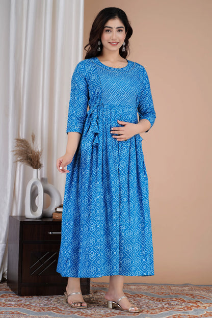 Women’s Feeding Maternity Kurti’s (Blue Lehariya Bhandej)