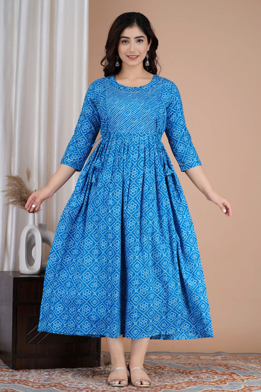 Women’s Feeding Maternity Kurti’s (Blue Lehariya Bhandej)