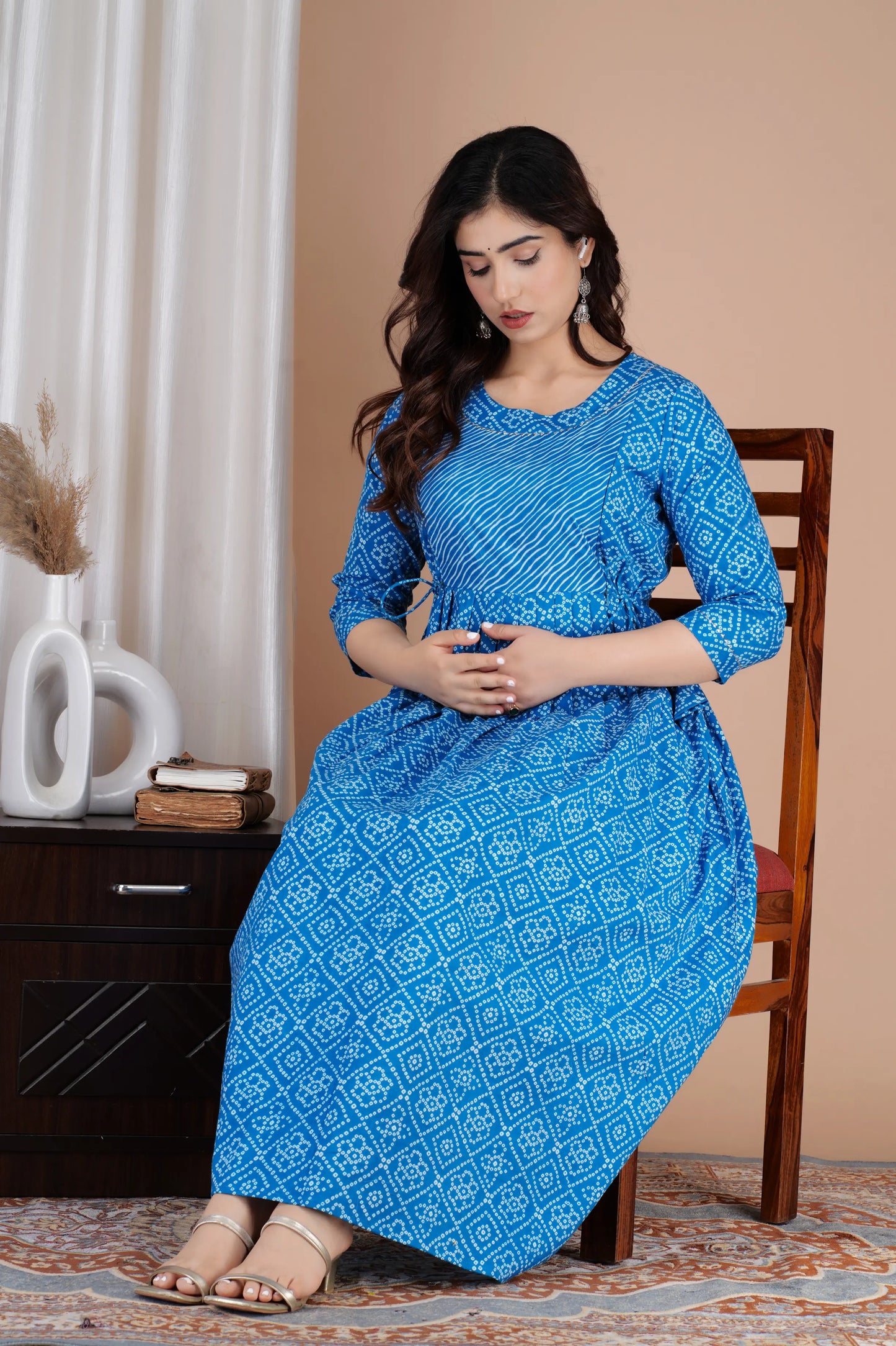 Women’s Feeding Maternity Kurti’s (Blue Lehariya Bhandej)