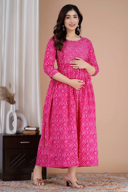 Women’s Feeding Maternity Kurti’s (Rani Lehariya Bhandej)