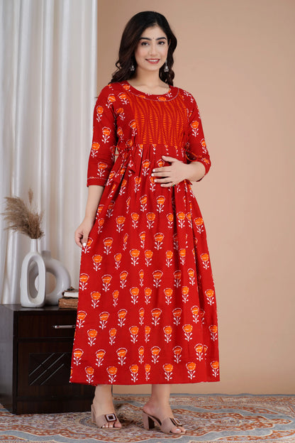 Women’s Feeding Maternity Kurti’s (Red Orang Yog)