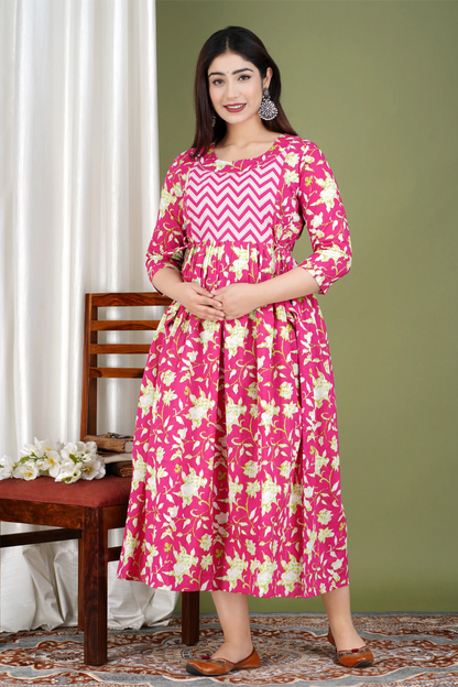 Women’s Feeding Maternity Kurti’s (Rani Patti Zig Zag Yog)