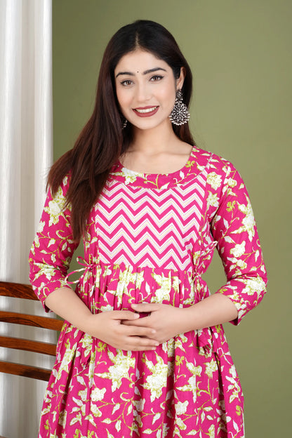 Women’s Feeding Maternity Kurti’s (Rani Patti Zig Zag Yog)