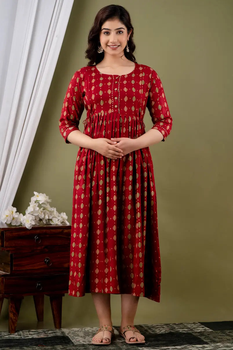 Women’s Feeding Rayon Gown Maternity Kurti’s (Red)