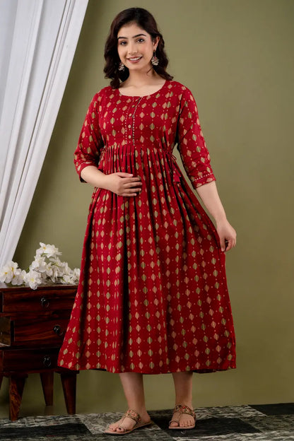 Women’s Feeding Rayon Gown Maternity Kurti’s (Red)