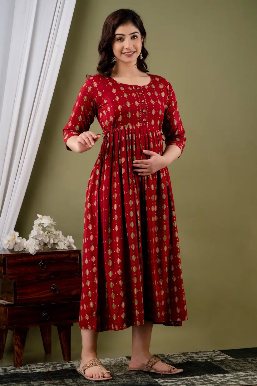 Women’s Feeding Rayon Gown Maternity Kurti’s (Red)