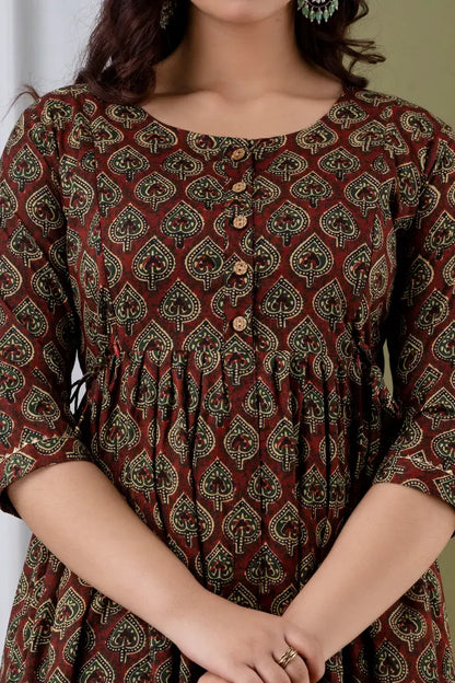 Cotton Maternity Cum Feeding Kurti Dress For Pre & Post Maternity (Brown)