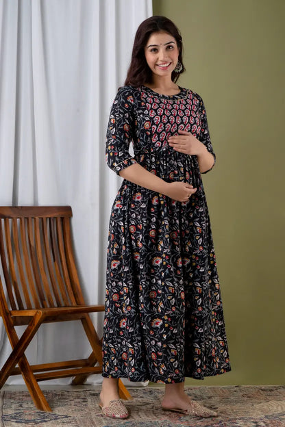 Women’s Feeding Rayon Gown Maternity Kurti’s (Black)