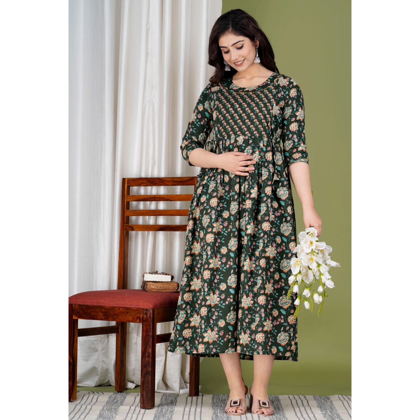 Women’s Feeding Maternity Kurti’s (Dark Green)