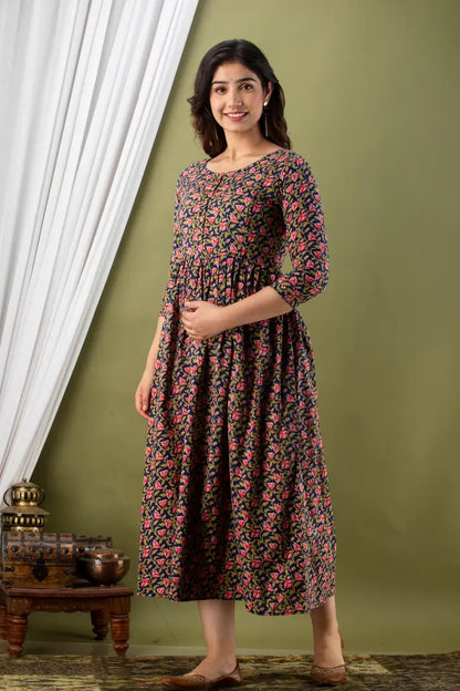 Women’s Feeding Maternity Kurti’s (Blue Pink Flower)