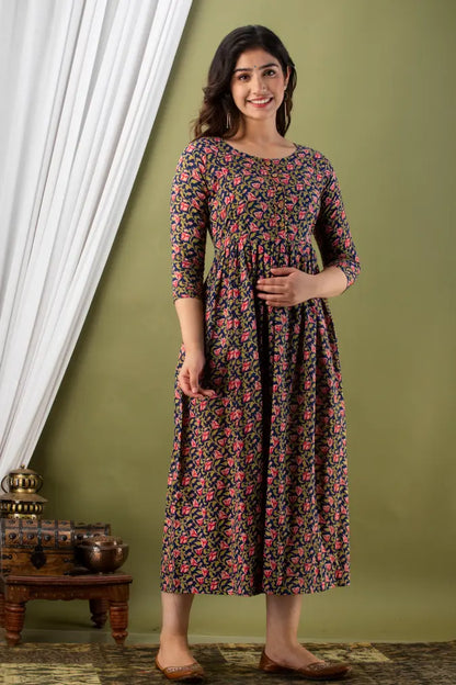 Women’s Feeding Maternity Kurti’s (Blue Pink Flower)