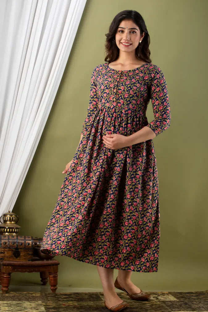 Women’s Feeding Maternity Kurti’s (Blue Pink Flower)