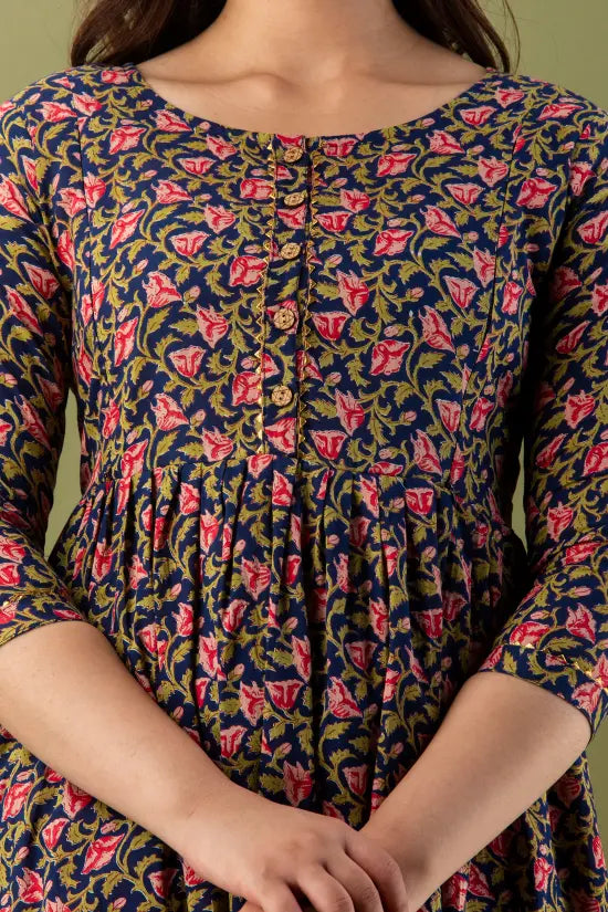 Women’s Feeding Maternity Kurti’s (Blue Pink Flower)