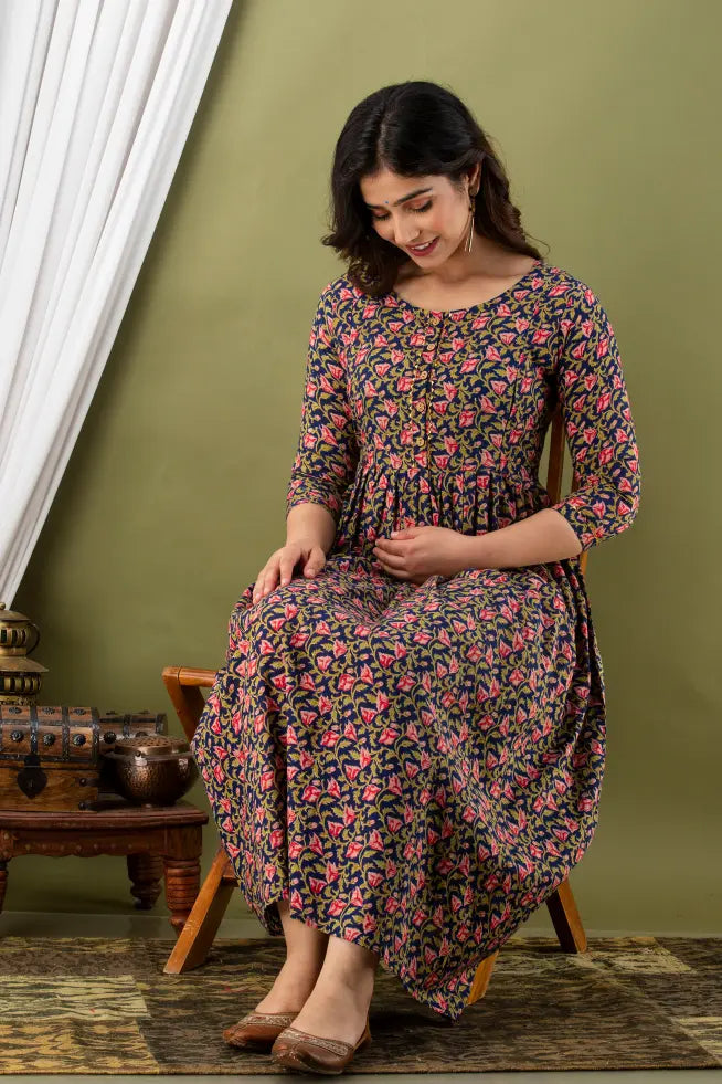 Women’s Feeding Maternity Kurti’s (Blue Pink Flower)