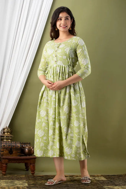 Women’s Feeding Maternity Kurti’s (Light Green White Flower Dori)