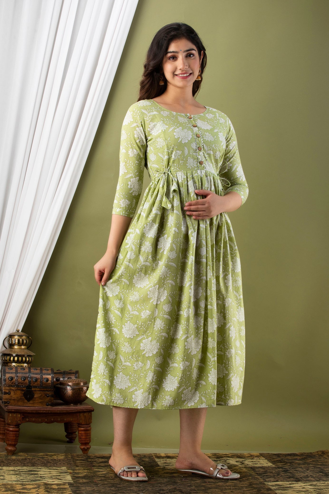 Women's Feeding Maternity Kurti's(Light Green)