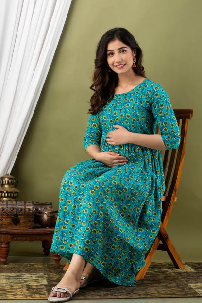 Women’s Feeding Maternity Kurti’s (Rama Yellow Flowers)