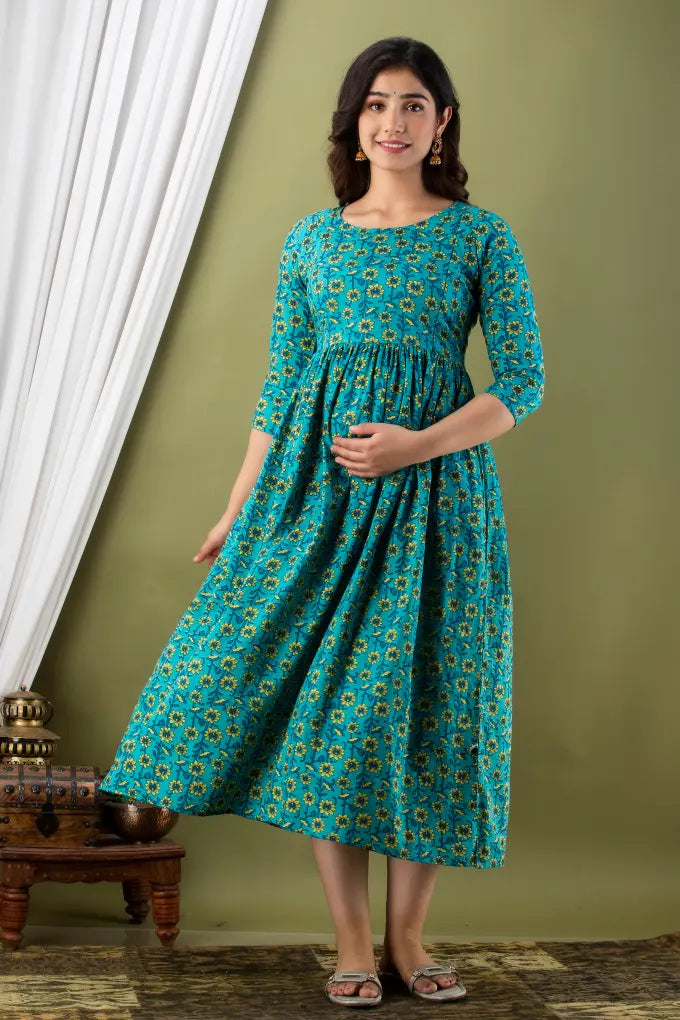 Women’s Feeding Maternity Kurti’s (Rama Yellow Flowers)