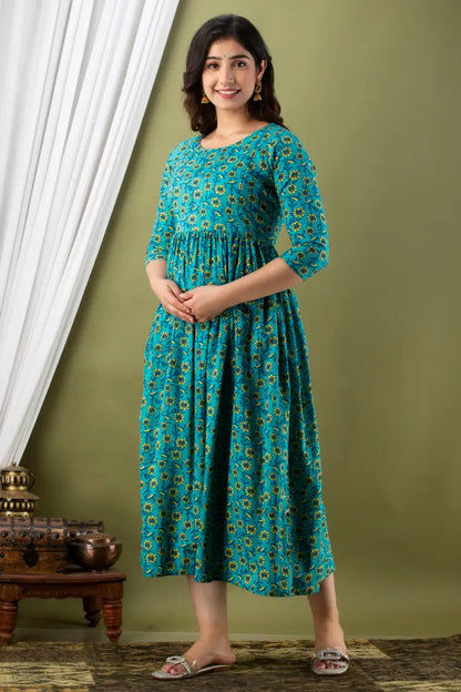 Women’s Feeding Maternity Kurti’s (Rama Yellow Flowers)