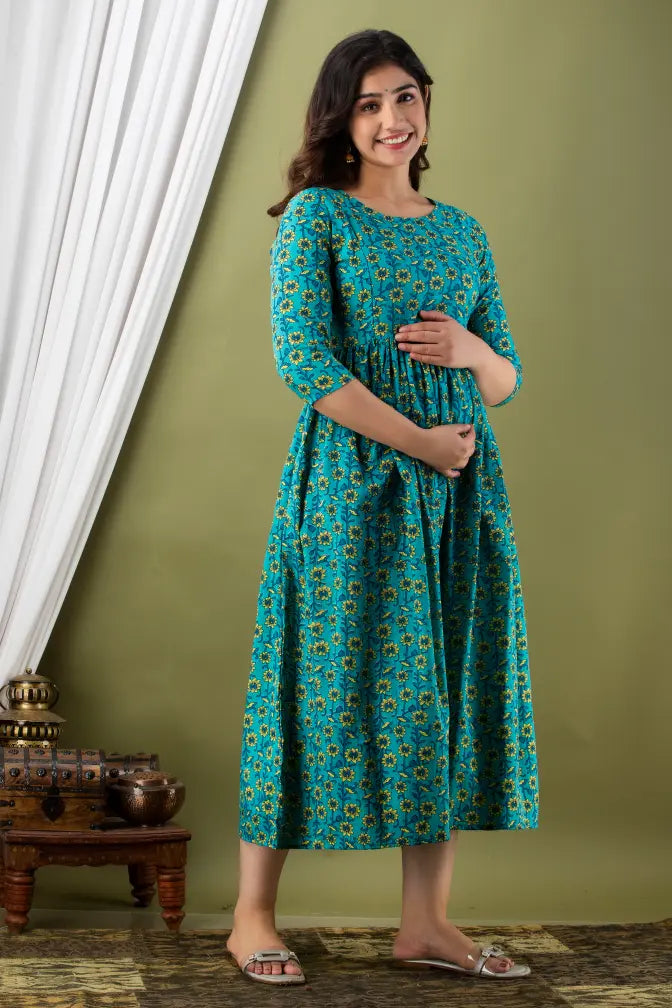 Women’s Feeding Maternity Kurti’s (Rama Yellow Flowers)