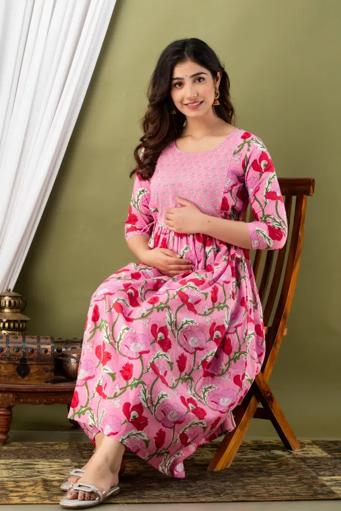 Women’s Feeding Maternity Kurti’s (Pink Bel Print Yog)