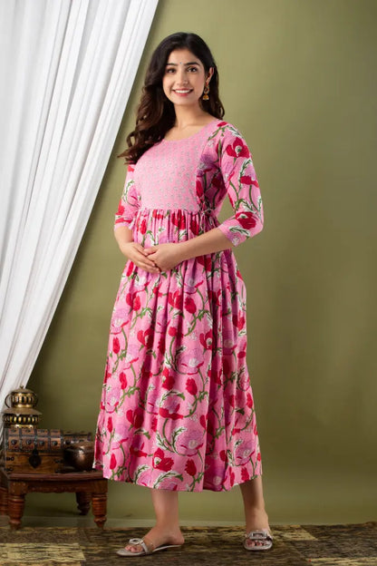 Women’s Feeding Maternity Kurti’s (Pink Bel Print Yog)