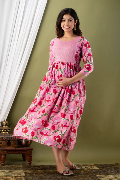 Women’s Feeding Maternity Kurti’s (Pink Bel Print Yog)