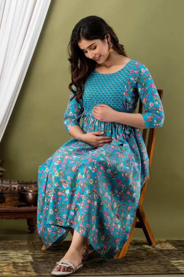 Women’s Feeding Maternity Kurti’s (Sky Bel Print)