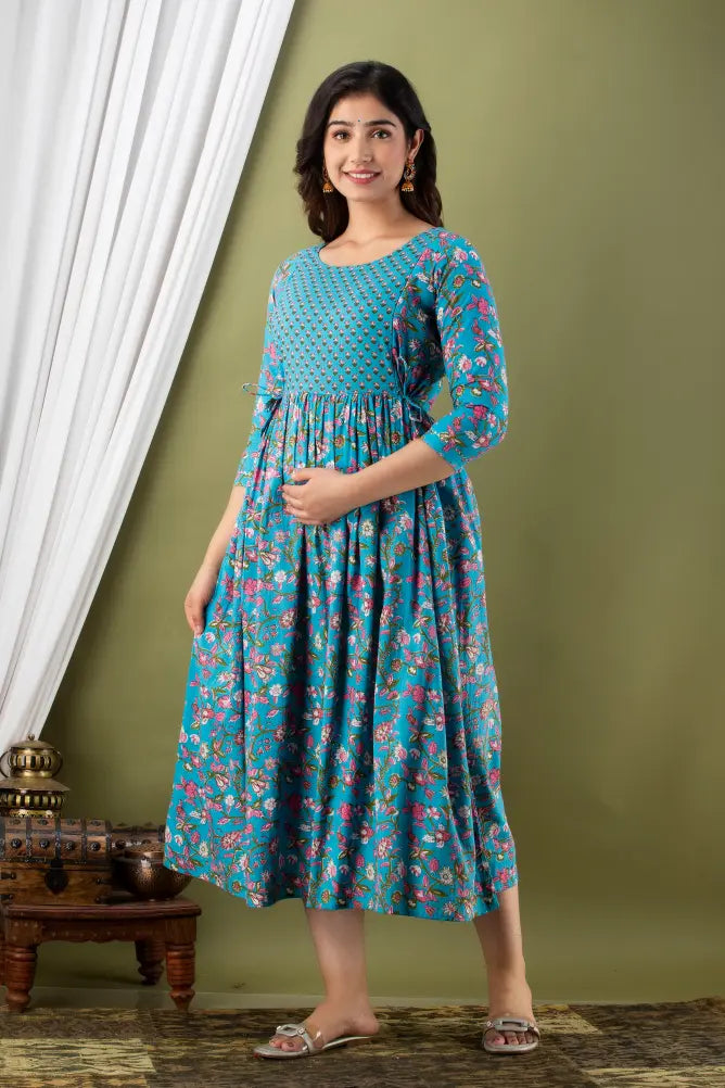 Women’s Feeding Maternity Kurti’s (Sky Bel Print)