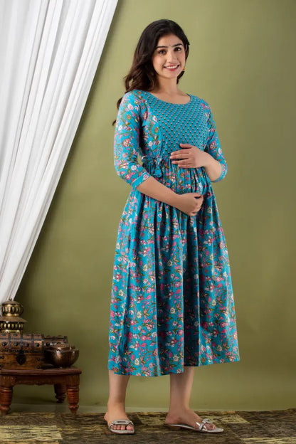 Women’s Feeding Maternity Kurti’s (Sky Bel Print)