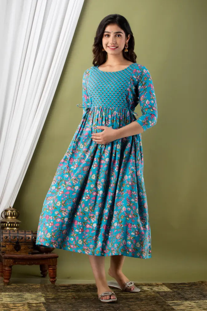 Women’s Feeding Maternity Kurti’s (Sky Bel Print)