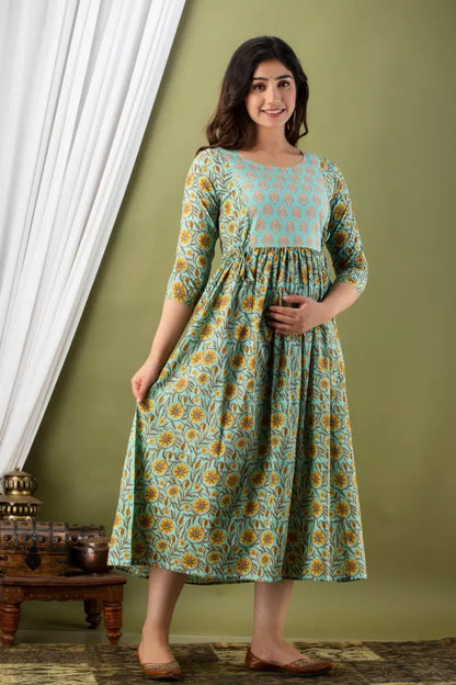 Women’s Feeding Maternity Kurti’s (Pista Yellow Flower Yog)