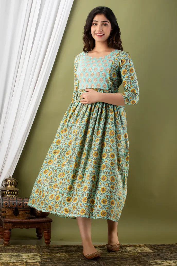 Women’s Feeding Maternity Kurti’s (Pista Yellow Flower Yog)