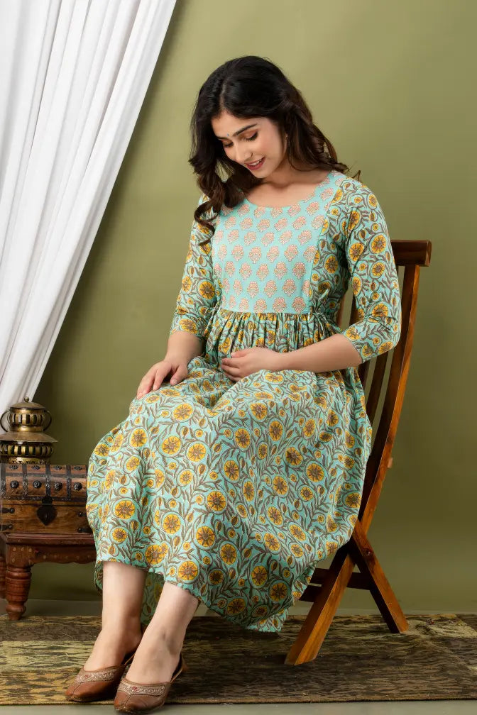 Women’s Feeding Maternity Kurti’s (Pista Yellow Flower Yog)