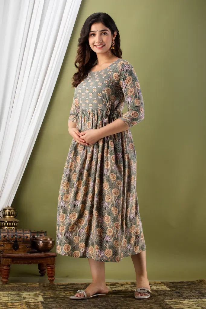 Women’s Feeding Maternity Kurti’s (Grey Off White Flower)