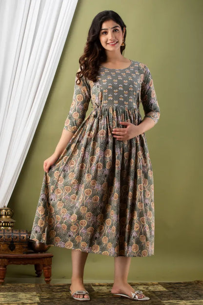 Women’s Feeding Maternity Kurti’s (Grey Off White Flower)