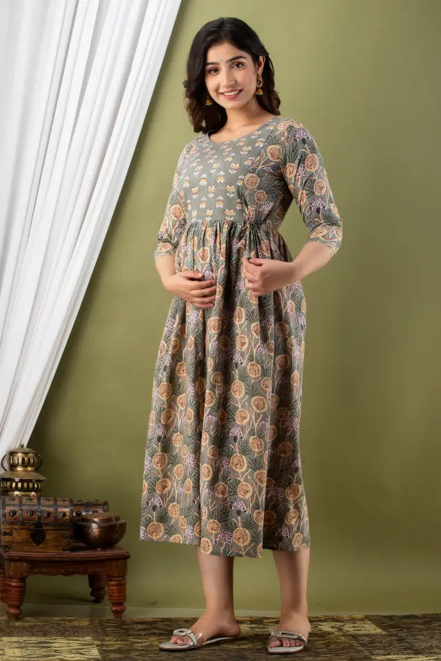 Women’s Feeding Maternity Kurti’s (Grey Off White Flower)