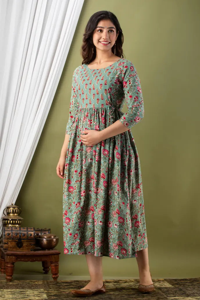 Women’s Feeding Maternity Kurti’s (Grey Pink Flower Yog)