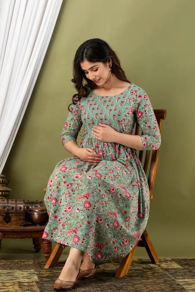 Women’s Feeding Maternity Kurti’s (Grey Pink Flower Yog)